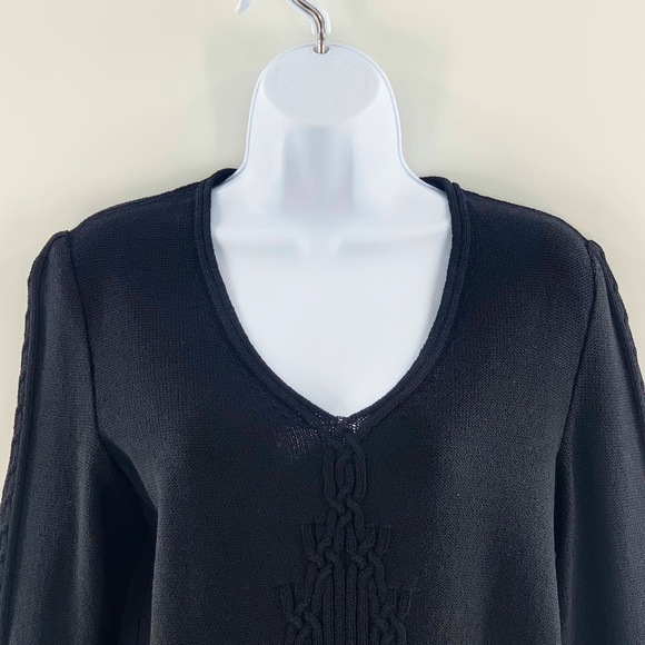 St John Sweater V Neck Pullover Blk  Santana Knit with Cable Knit Detailing Sz S - Picture 2 of 13